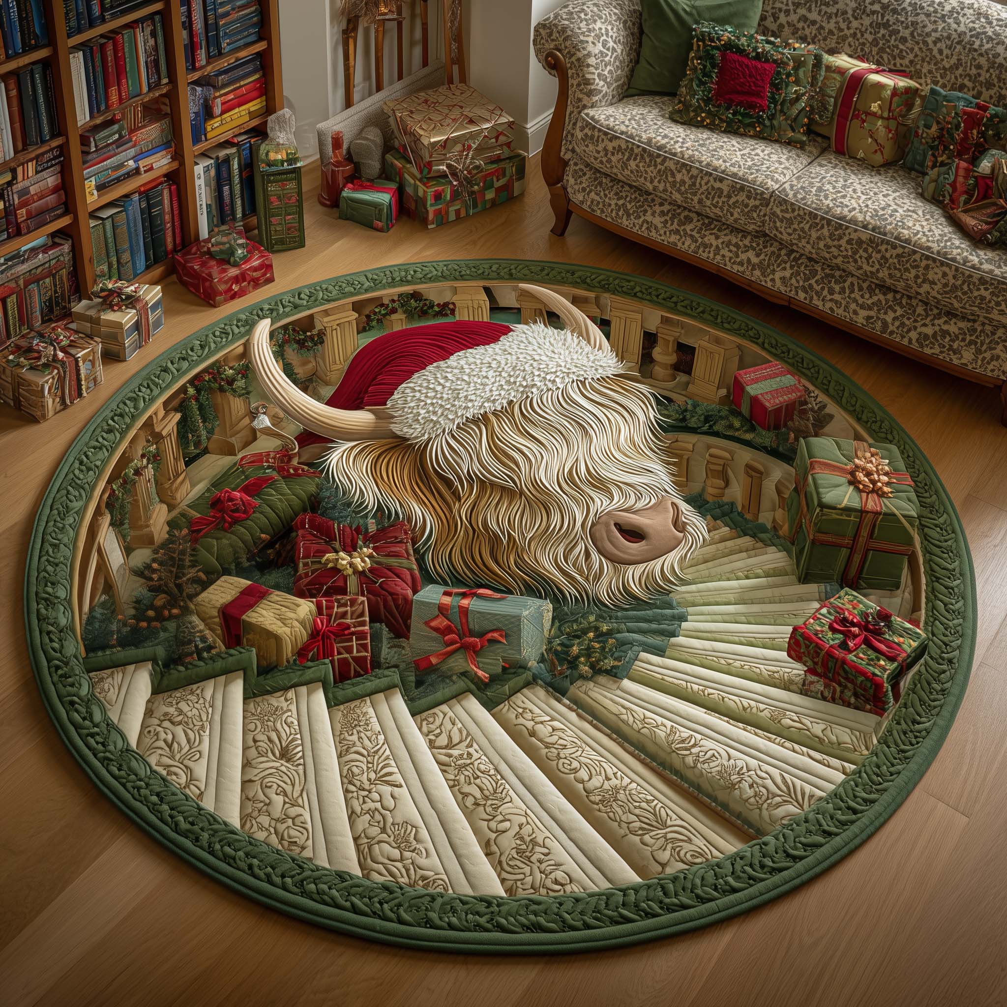 Yuletide Pasture Quilted Round Mat Lovely Quilted Round Mat Gift for Housewarming Comfortable Quilted Round Mat for Relaxing Moments