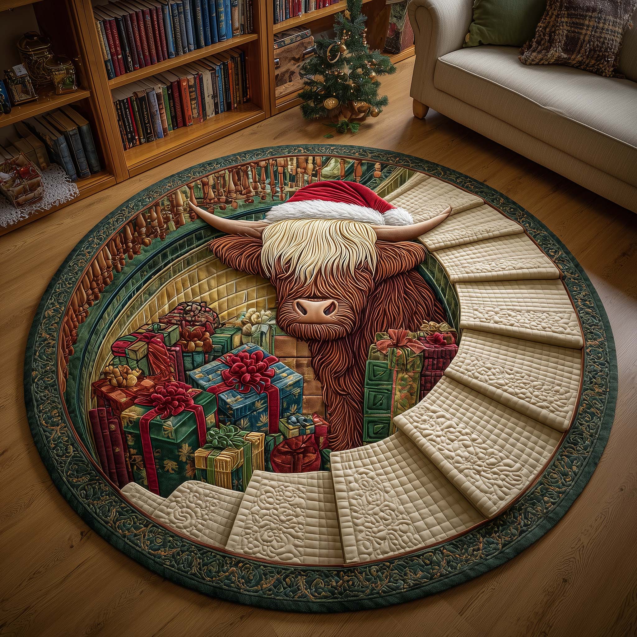 Yuletide Pasture Quilted Round Mat Perfect Quilted Round Mat Gift for Family and Friends Handcrafted Quilted Round Mat for Special Touch