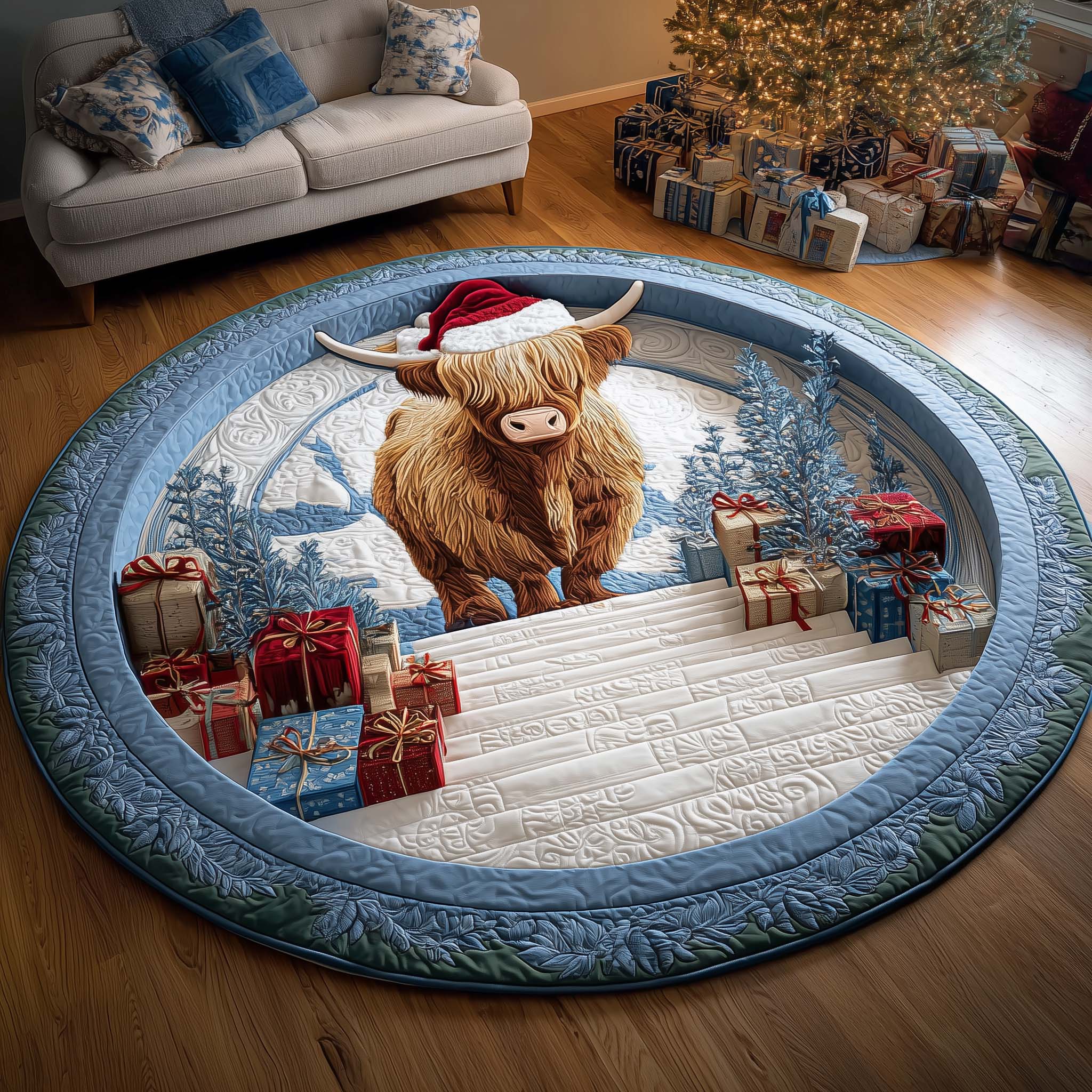 Yuletide Pasture Quilted Round Mat Trendy Quilted Round Mat Gift for Modern Home Decorative Quilted Round Mat for Elegant Spaces