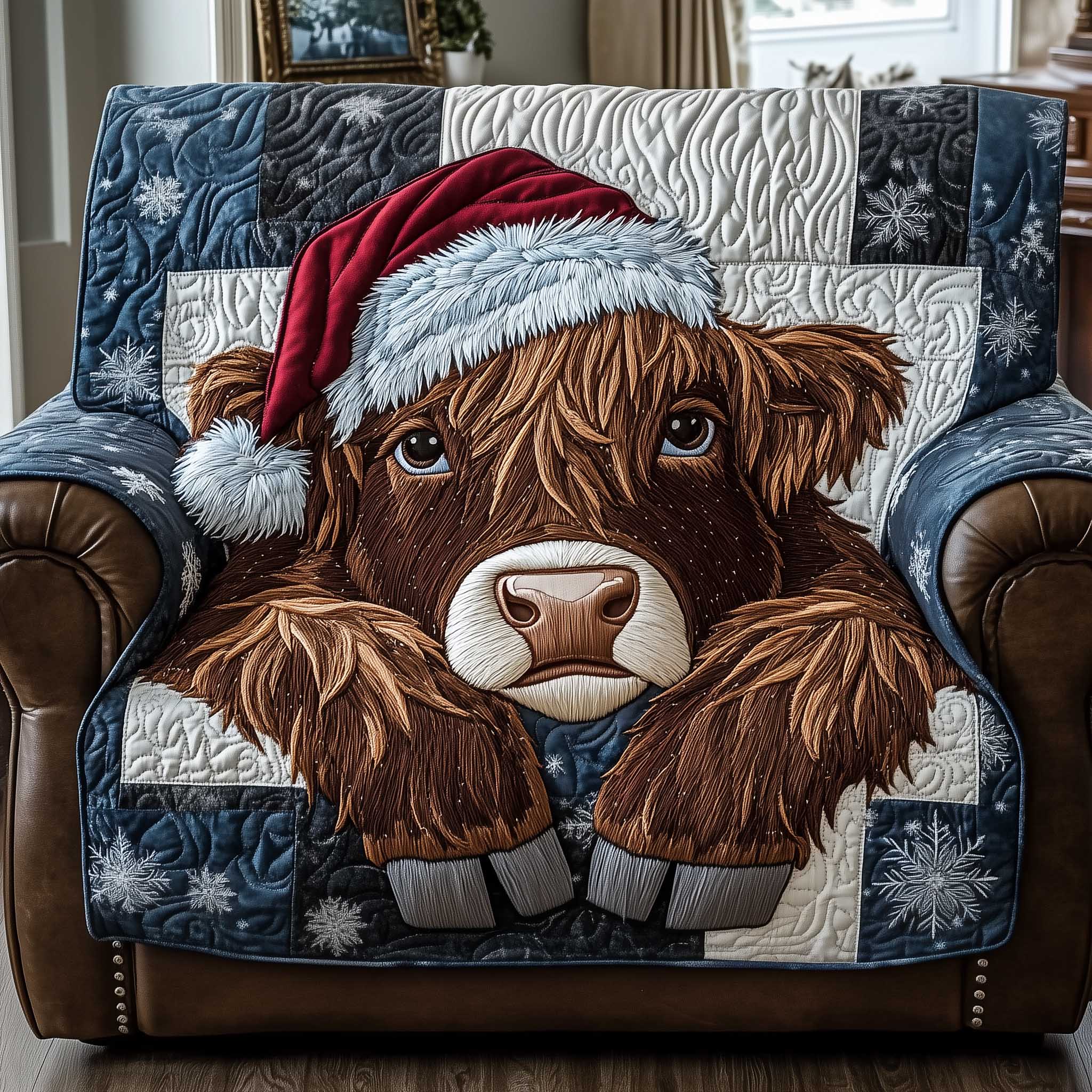 Yuletide Pasture Quilted Sofa Cover Christmas Farm Animal Scene Cow Lover Gift Ideas