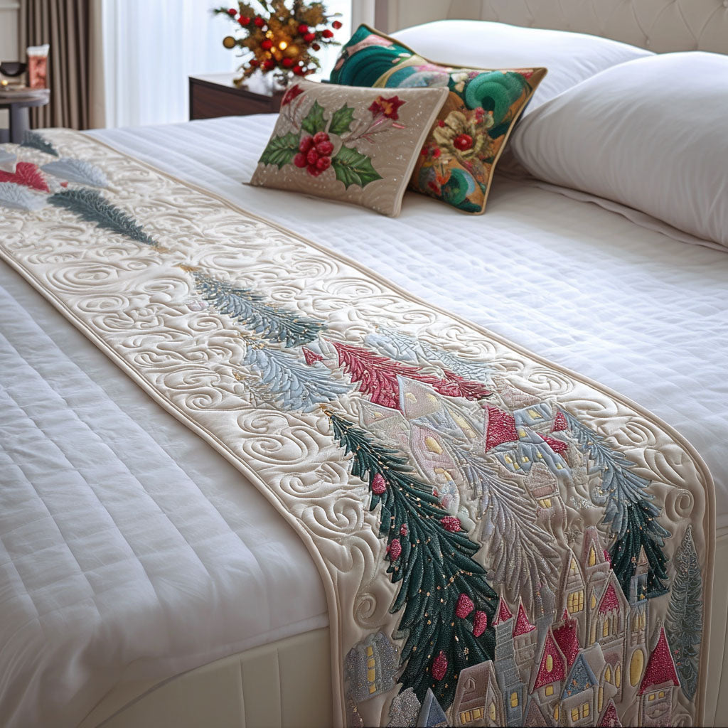 Yuletide Pine Quilted Bed Runner Christmas Holiday Decor Xmas Gifts