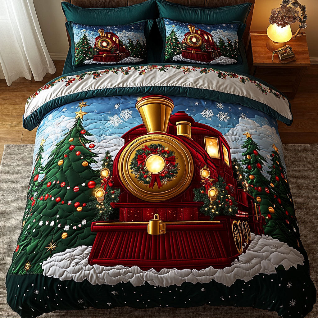 Yuletide Railway Magic Quilted Bedding Set Bedspreads King Holiday Inspired Gift For Husband