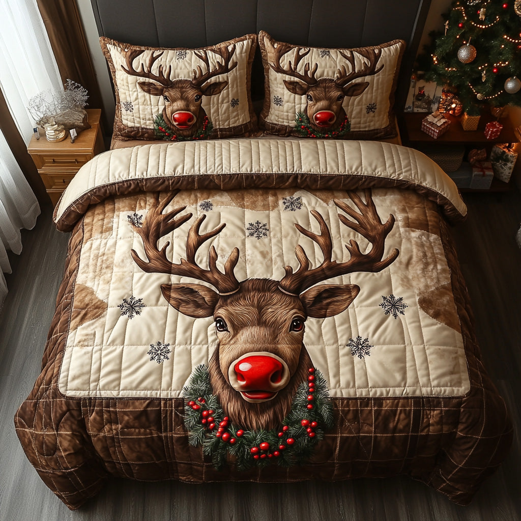 Yuletide Reindeer Quilted Bedding Set Luxury Bed Sheet Gift Set for Ultimate Comfort