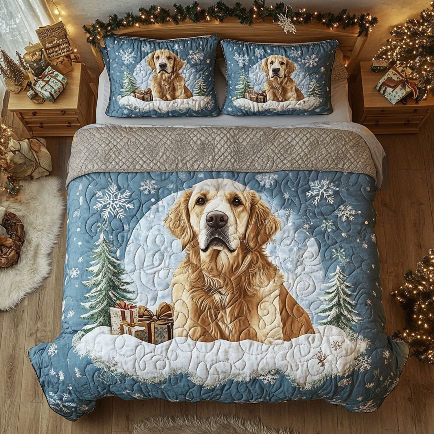 Yuletide Retriever Quilted Bedding Set Exclusive Bedding Gift Set for Luxury Sleep