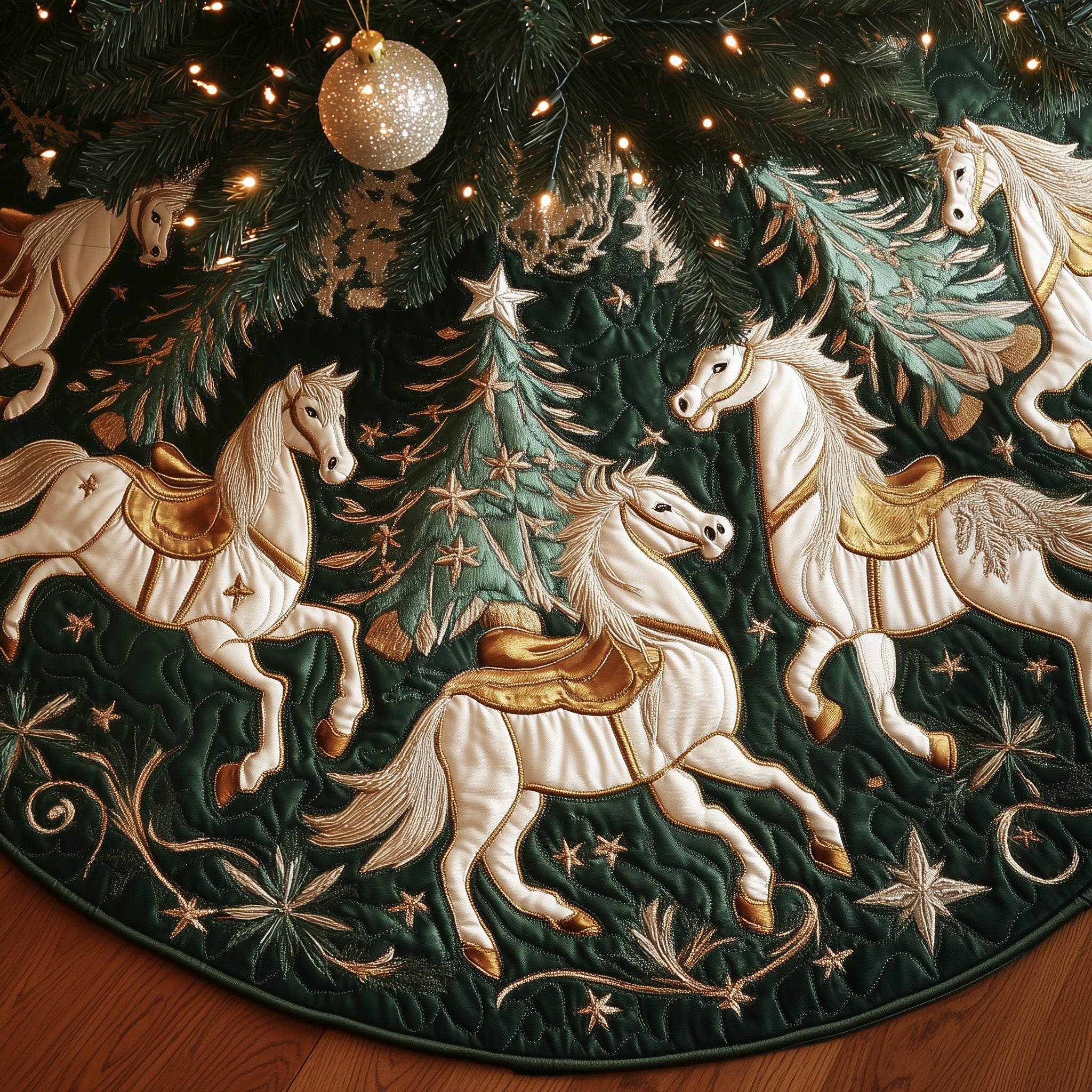 Yuletide Ride Quilted Tree Skirt Beautiful Christmas Tree Skirt Merch
