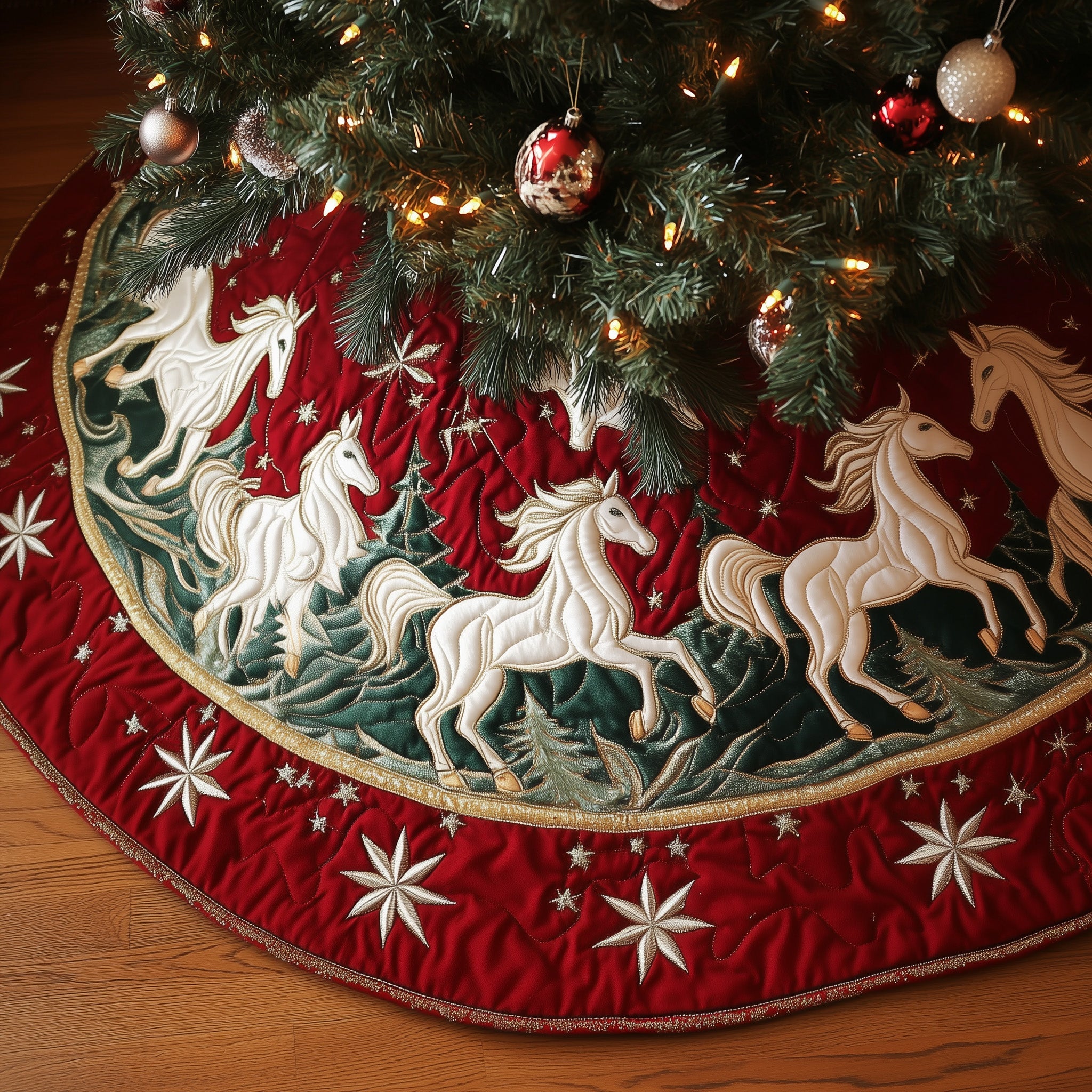 Yuletide Ride Quilted Tree Skirt Charming Tree Skirt Gift Idea