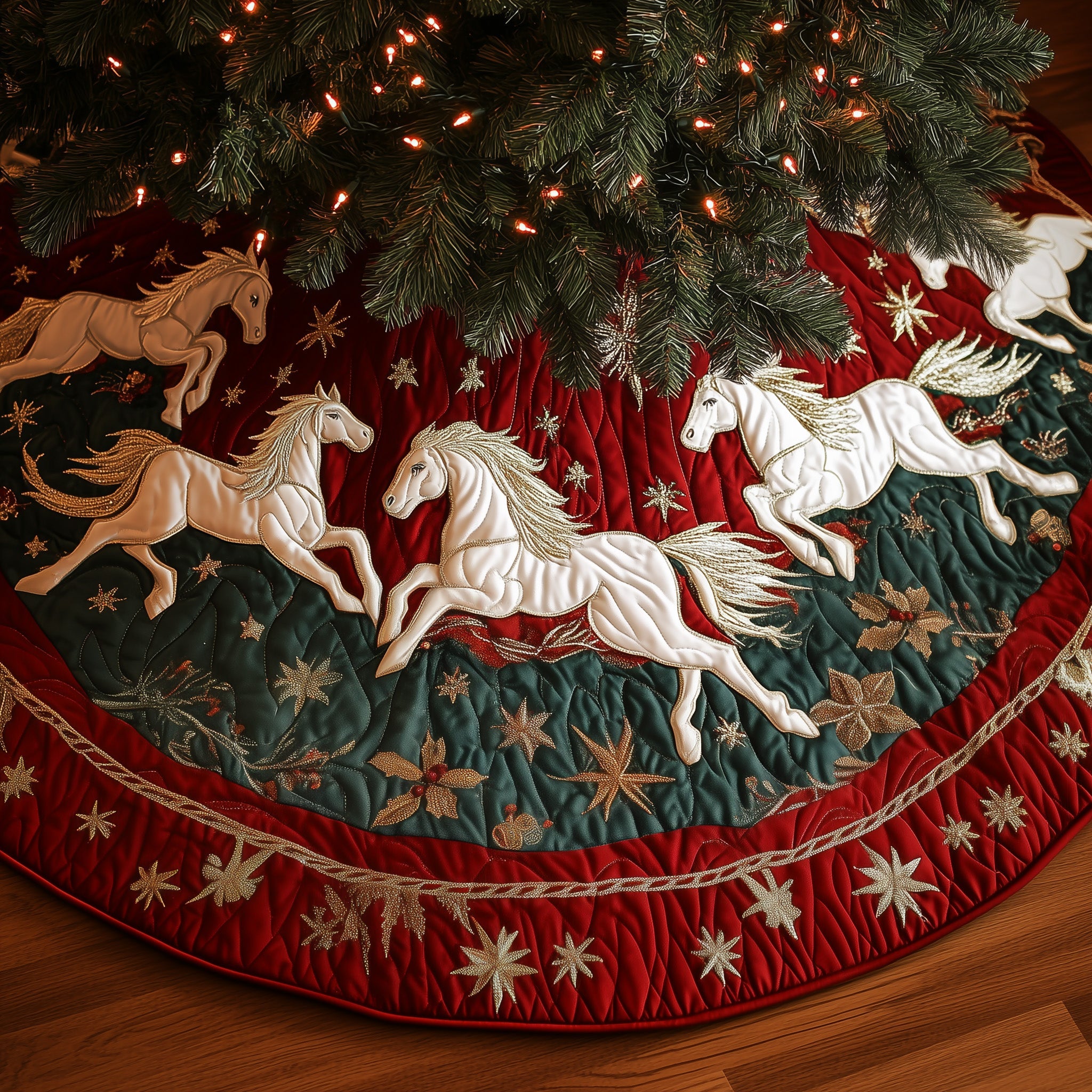 Yuletide Ride Quilted Tree Skirt Elegant Christmas Tree Decor Merch