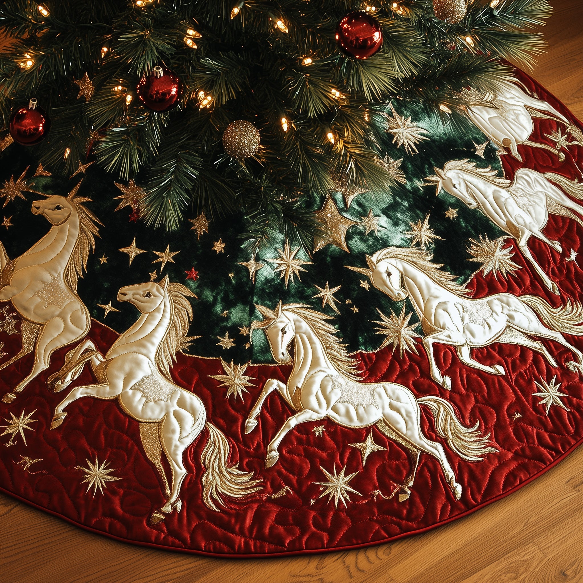 Yuletide Ride Quilted Tree Skirt Perfect Tree Skirt Decoration Merch