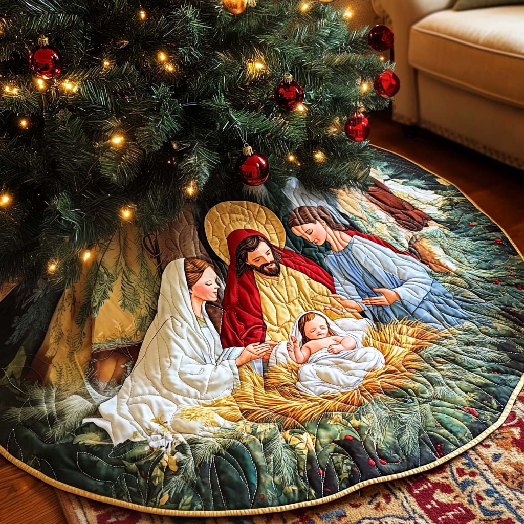 Yuletide Serenity Christmas Quilted Tree Skirt Xmas Tree Decor Presents For Christians