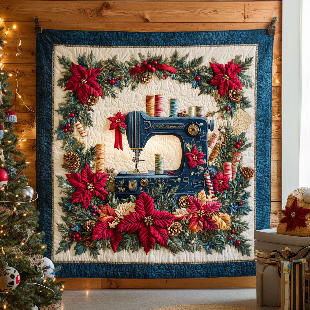 Yuletide Sewing Machine Quilt Luxury Quilt Blanket with Decorative Stitching