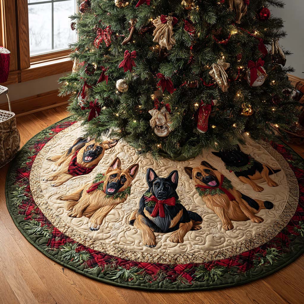 Yuletide Shepherd Quilted Christmas Tree Skirt Holiday Decor Presents For German Shepherd Lovers