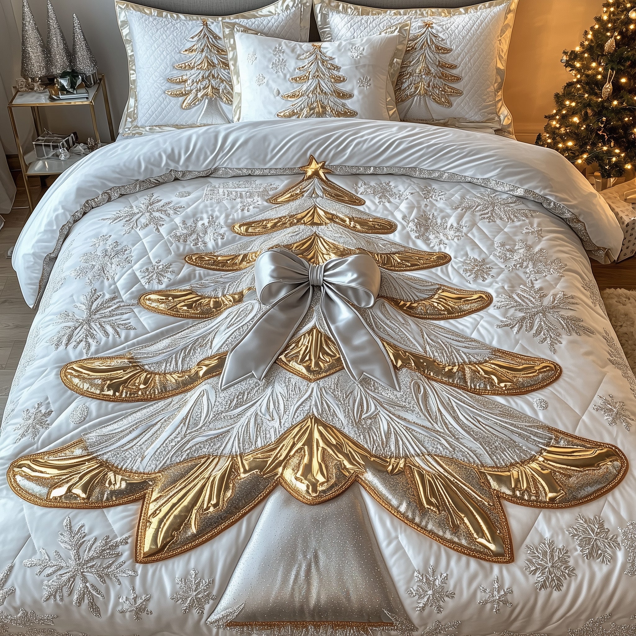 Yuletide Tree Christmas Quilted Bedding Set Duvet Cover Bedspread Xmas Holiday Gifts For Wife