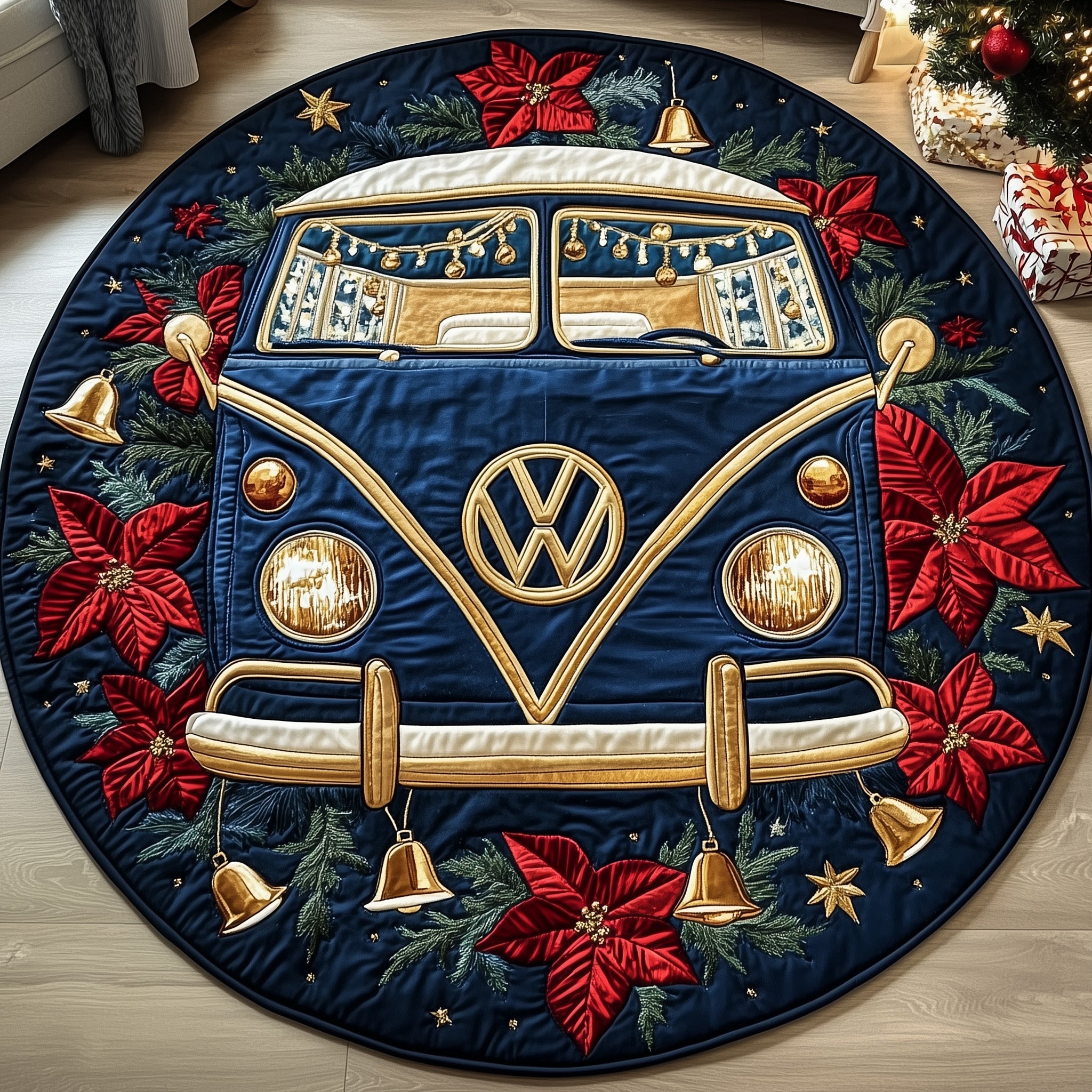 Yuletide Van Quilted Round Mat Perfect Quilted Round Mat Gift for Family and Friends Luxury Quilted Round Mat for Stylish Homes