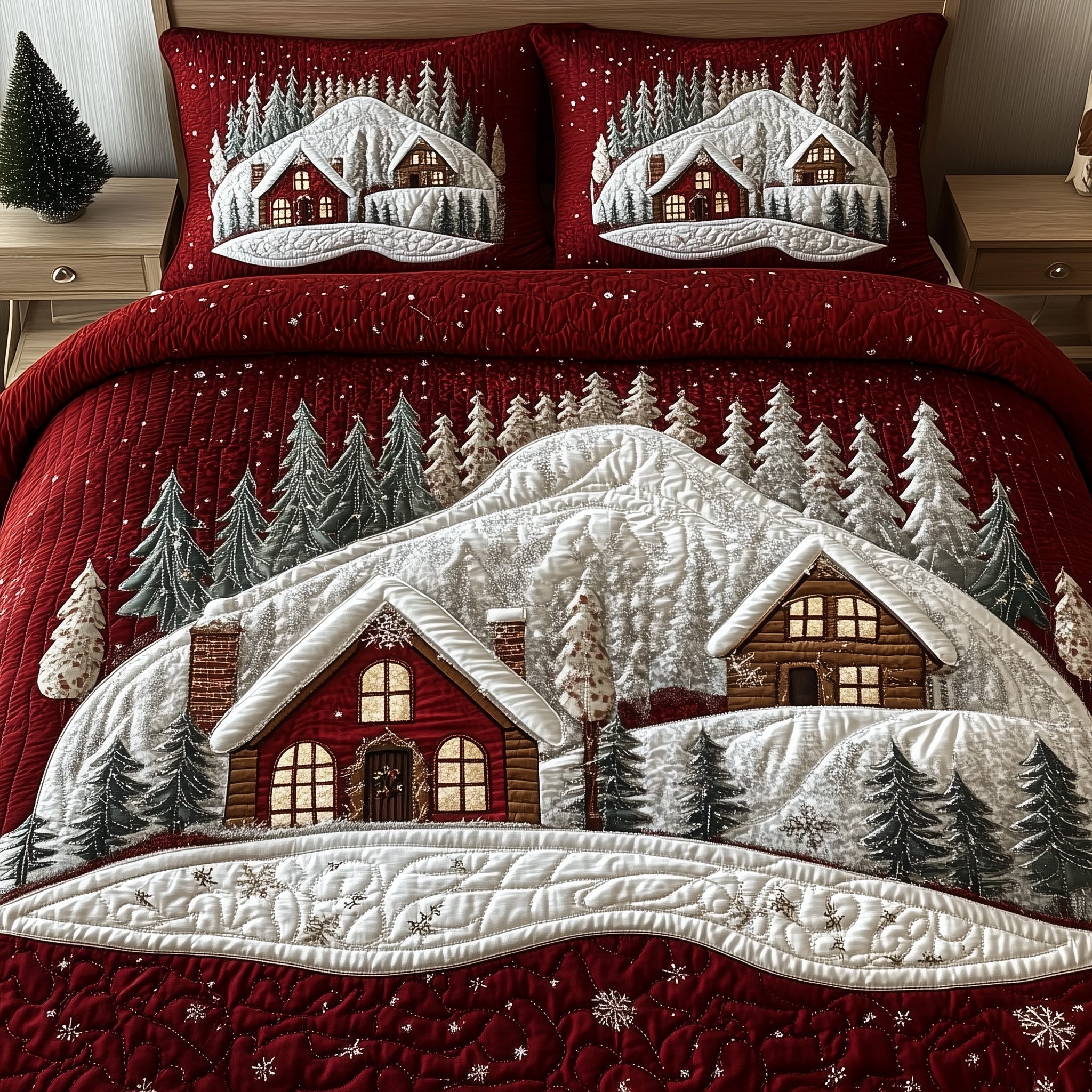 Yuletide Village Christmas Quilted Bedding Set Duvet Cover Bedspread Cute Chrismas Gifts For Girls