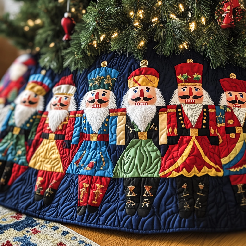 Yuletide Watch Quilted Christmas Tree Skirt Lovely Holiday Tree Skirt for Festive Vibes