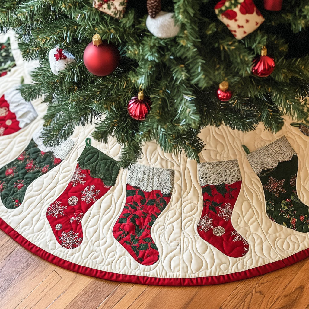 Yuletide Wonder Quilted Christmas Tree Skirt Lovely Gift Merch for a Festive Home
