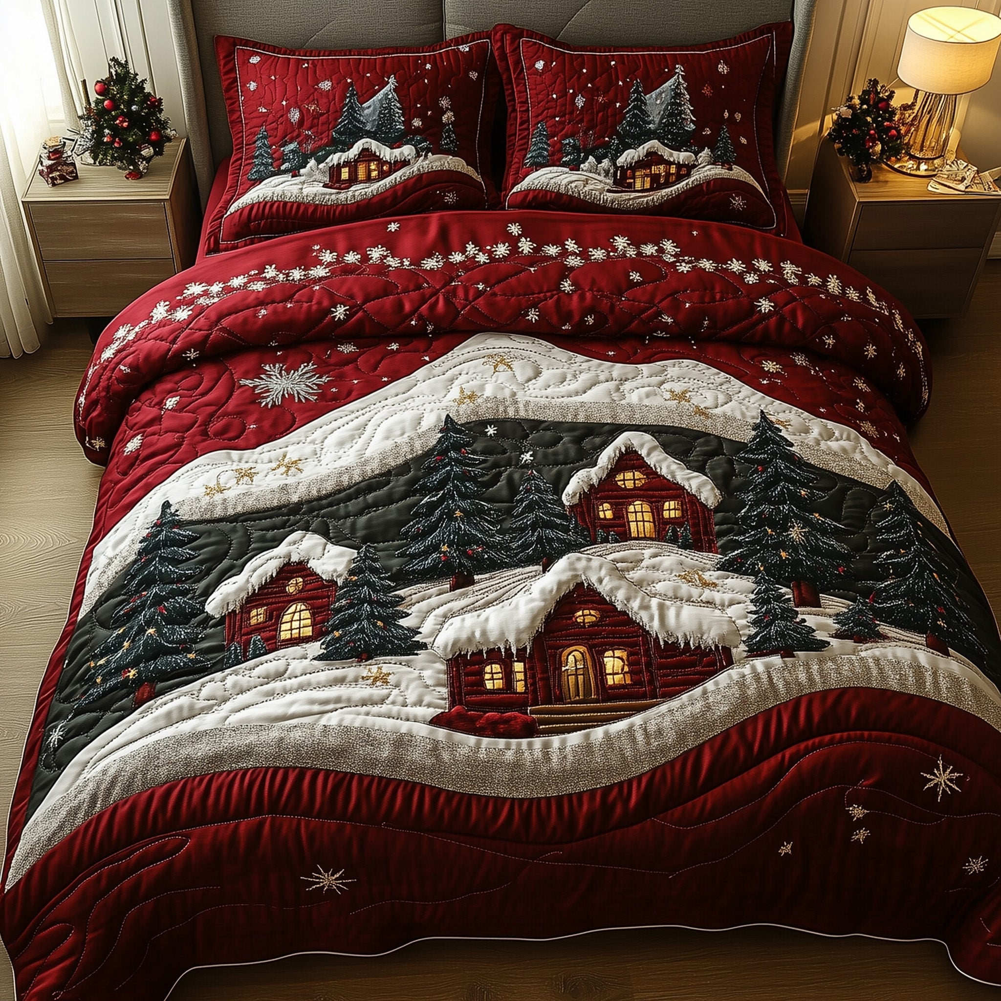 Yuletide Wonderland Christmas Quilted Bedding Set Duvet Cover Bedspread Christmas Gift Ideas