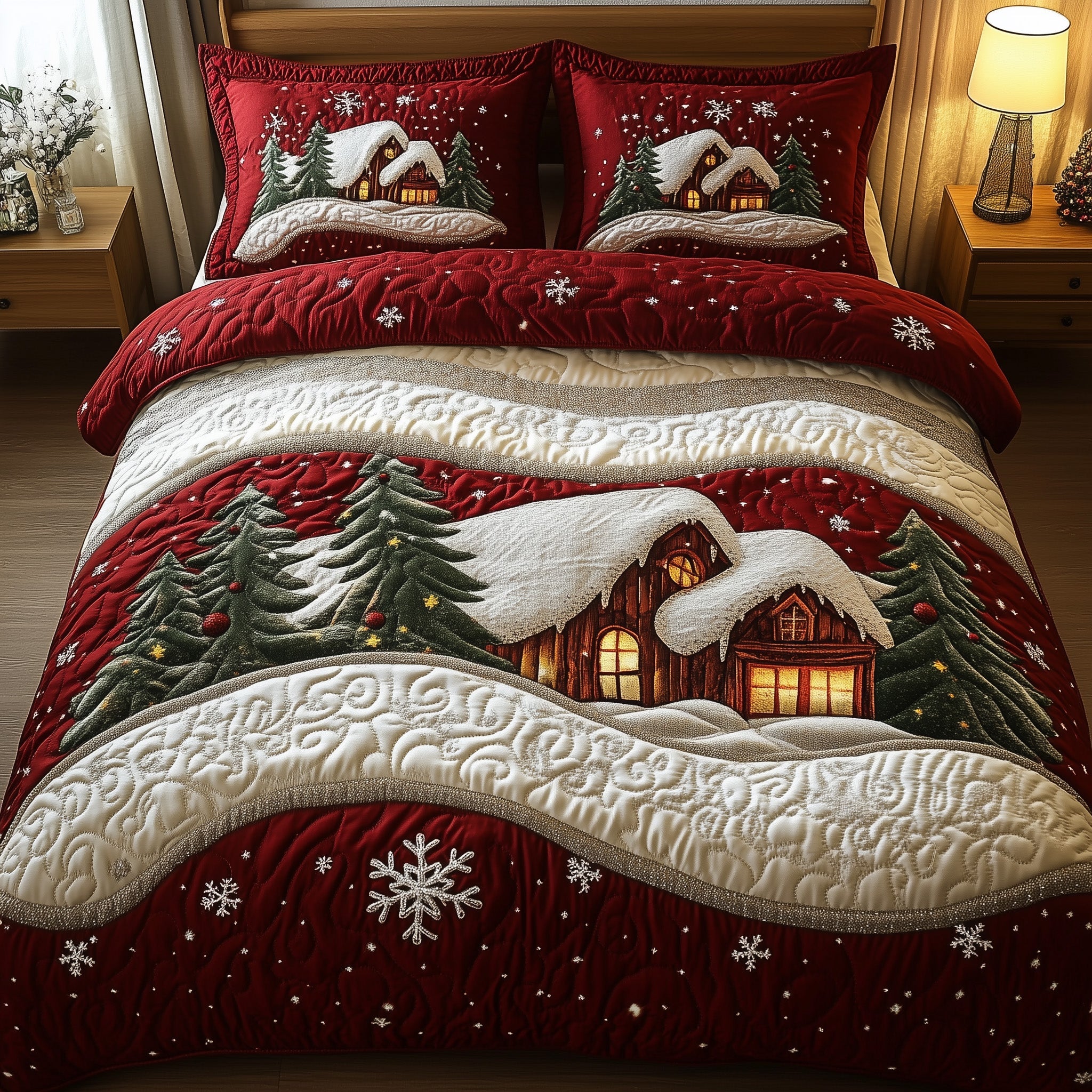 Yuletide Wonderland Christmas Quilted Bedding Set Duvet Cover Bedspread Xmas Gifts