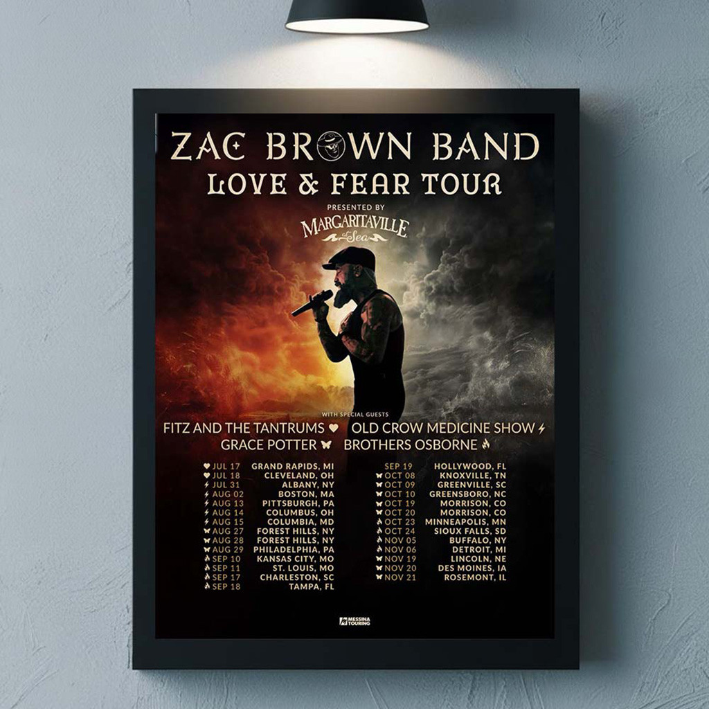 Zac Brown Band Love And Fear Tour 2026 North America Schedule Dates Poster Home Decor Zac Brown Band Love And Fear Tour 2026 North America Schedule Dates Poster Home Decor