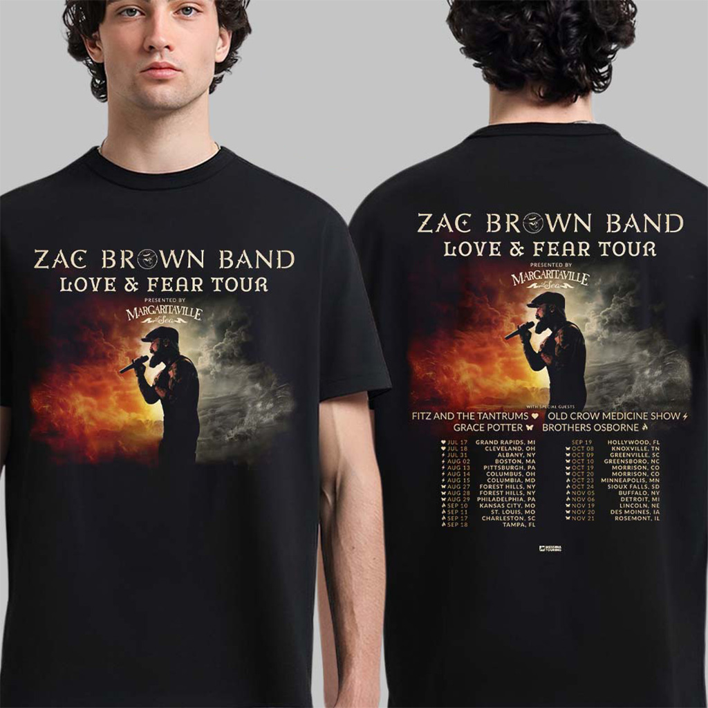 Zac Brown Band Love And Fear Tour 2026 North America Schedule Dates T-Shirt Zac Brown Merch