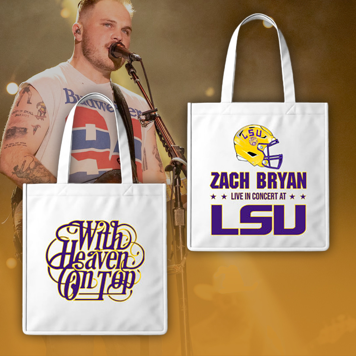 Zach Bryan Live In Concert At LSU Tote Bag With Heaven On Tour 2026 Bag Gift For Men