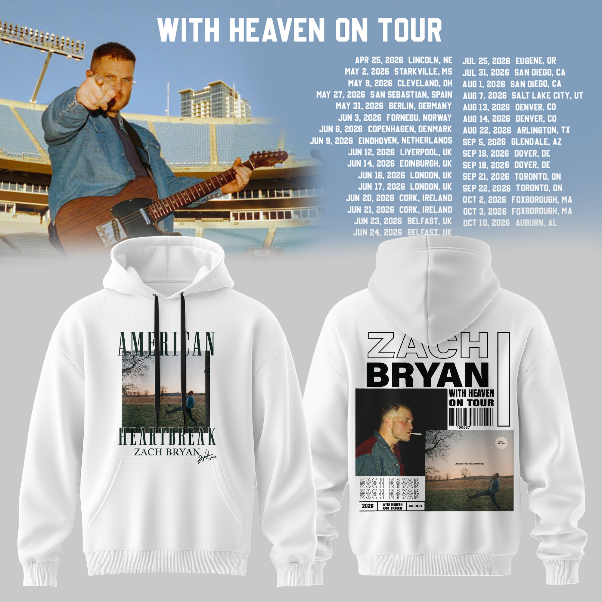 Zach Bryan Merch With Heaven On Tour Hoodie American Heartbreak Apparel Gift Idea For Fans