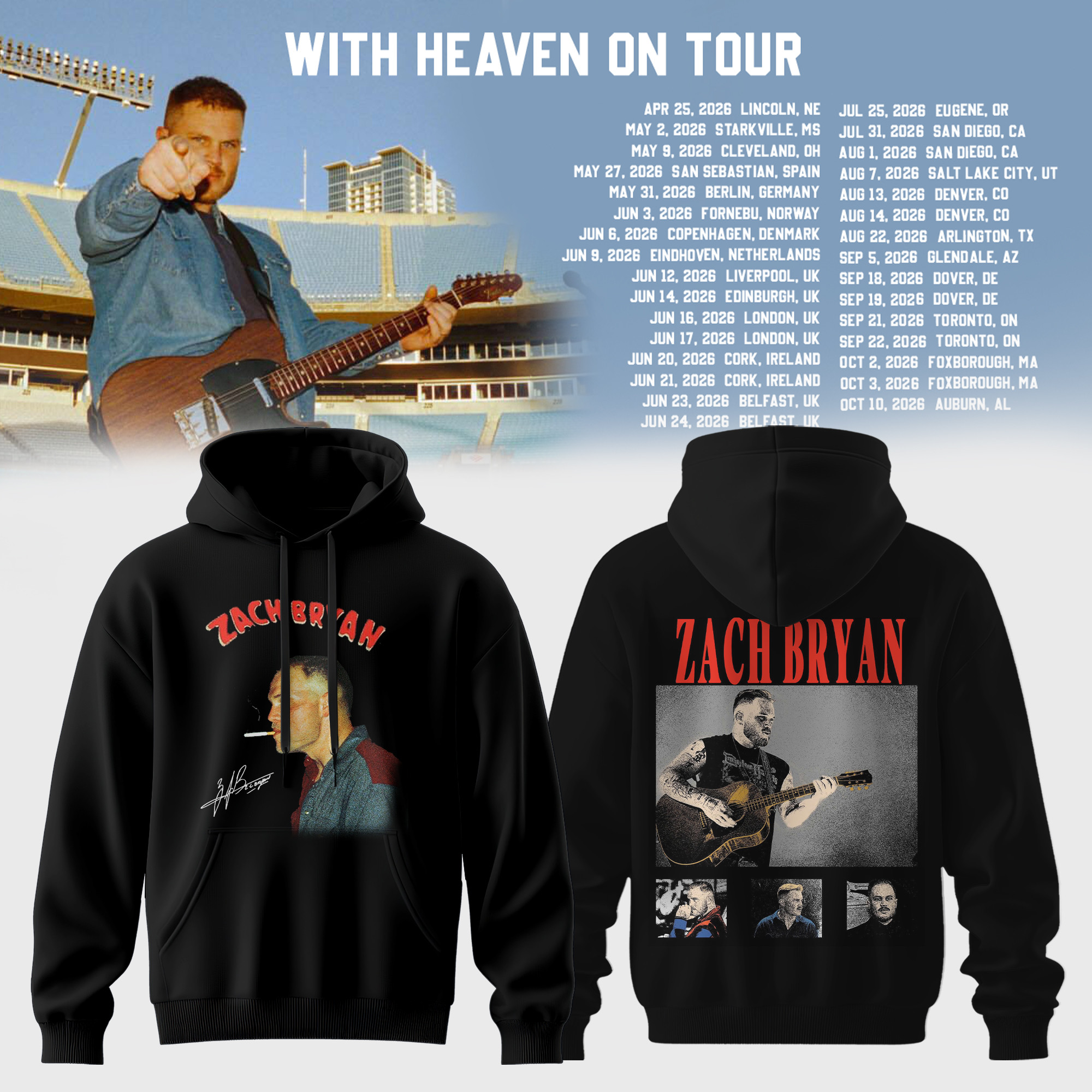 Zach Bryan Merch With Heaven On Tour Hoodie Music Apparel Gift For Zach Bryan Fans