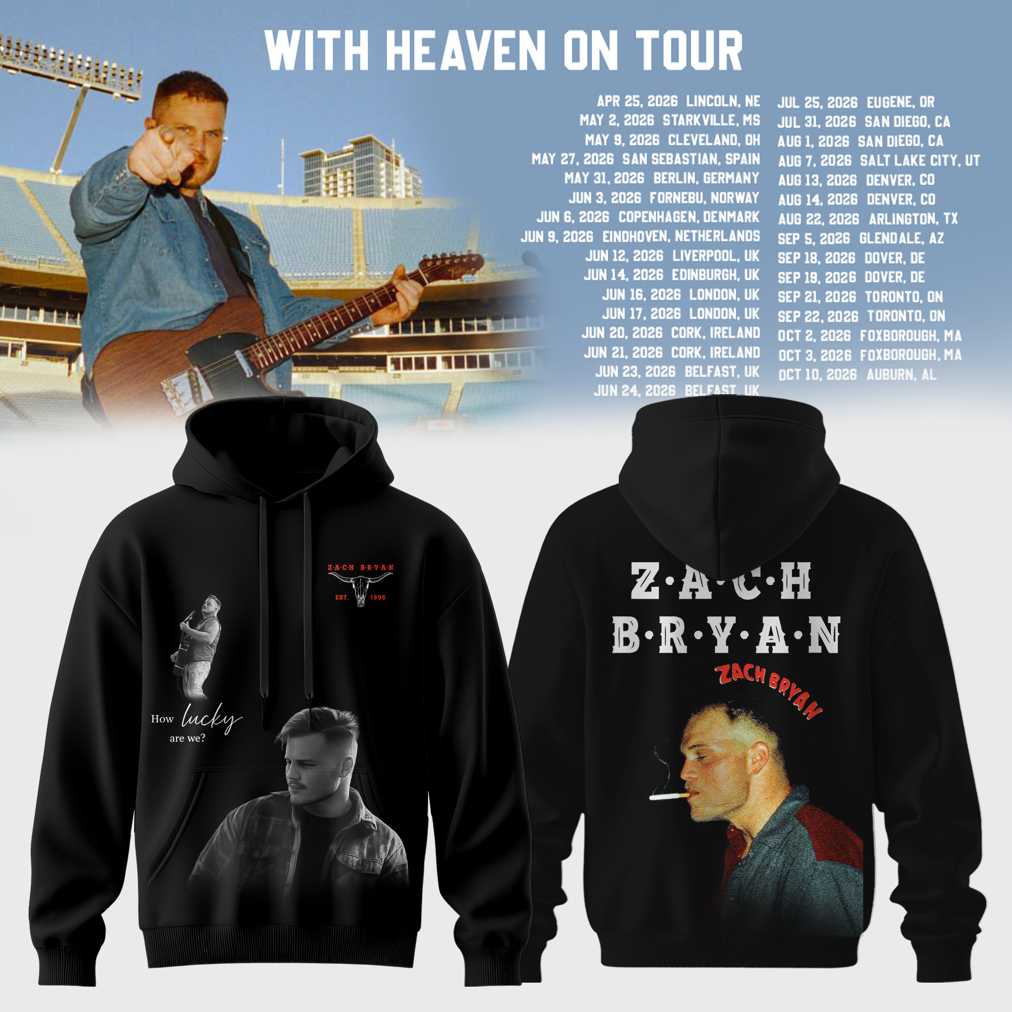 Zach Bryan Merch With Heaven On Tour Hoodie Music Concert Apparel Present For Friends