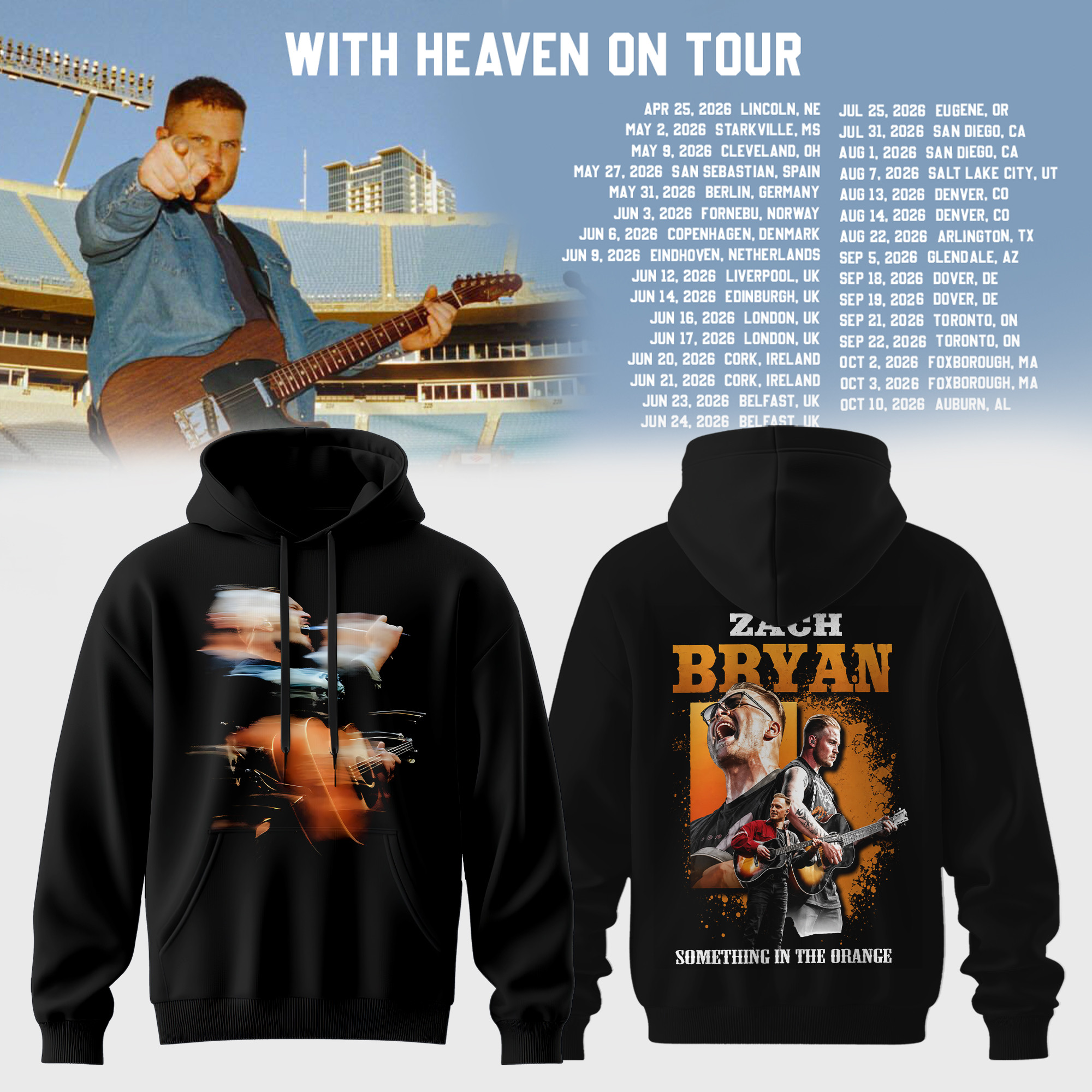 Zach Bryan Merch With Heaven On Tour Hoodie Something In The Orange Apparel Gift Idea