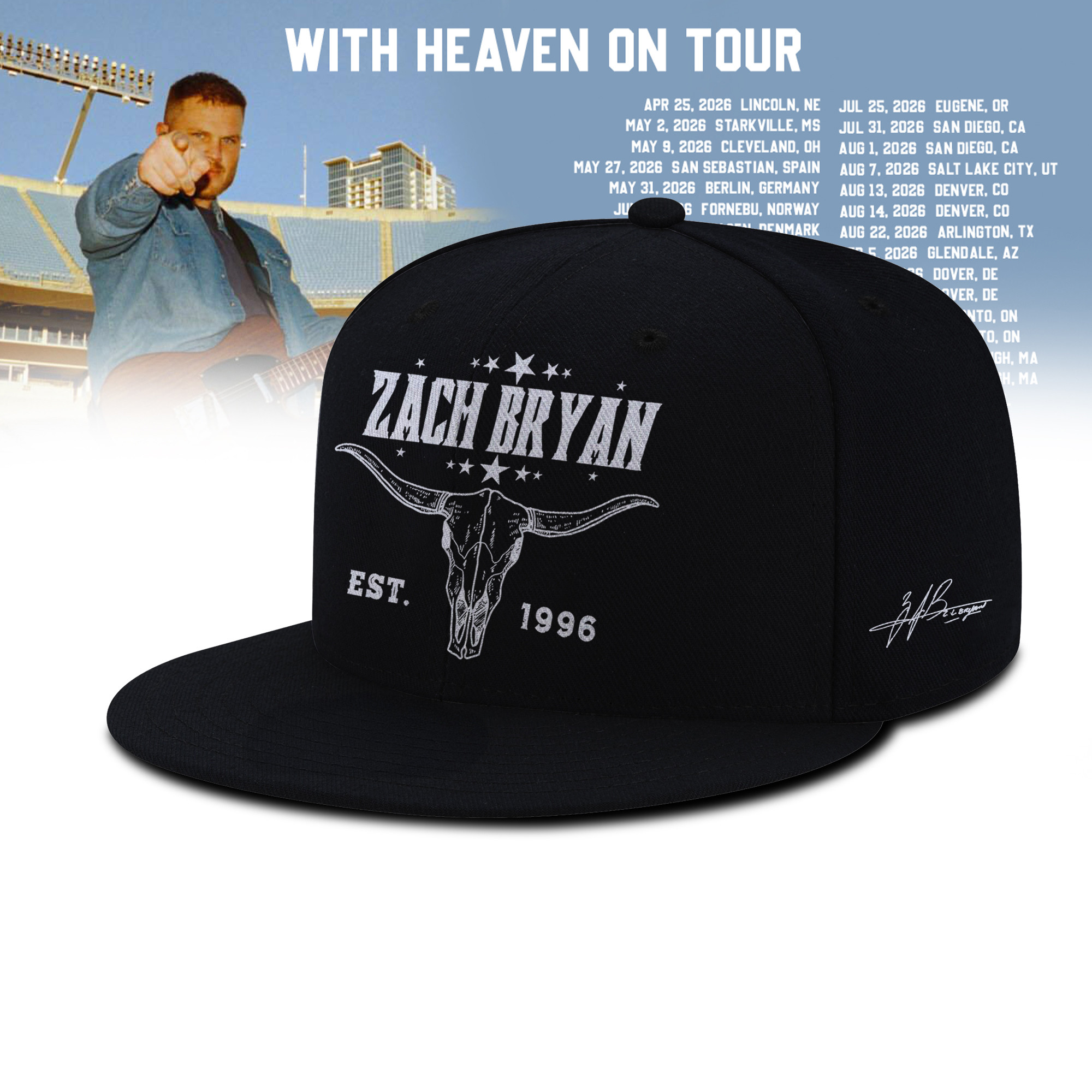 Zach Bryan Merch With Heaven On Tour Signature Hat Zach Bryan Merch Gift For Fans