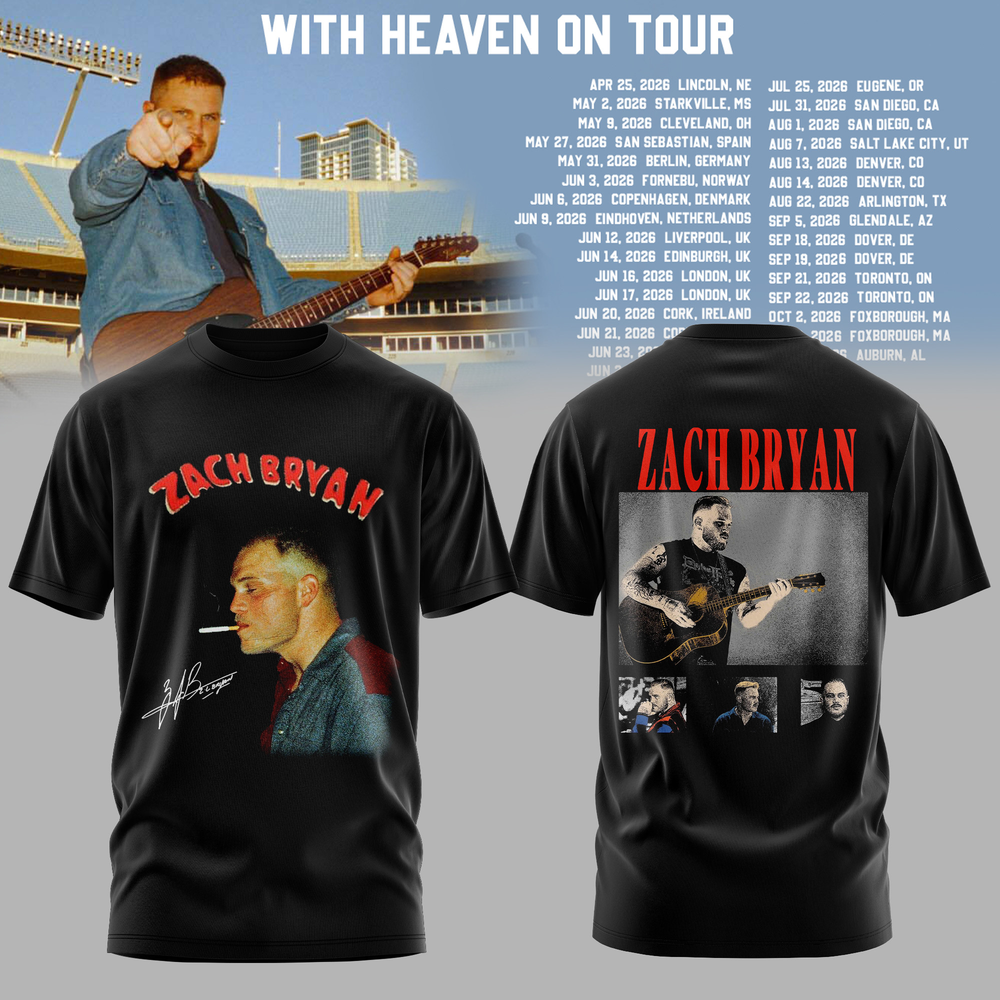 Zach Bryan Merch With Heaven On Tour T-Shirt Music Apparel Zach Bryan Lover Gift