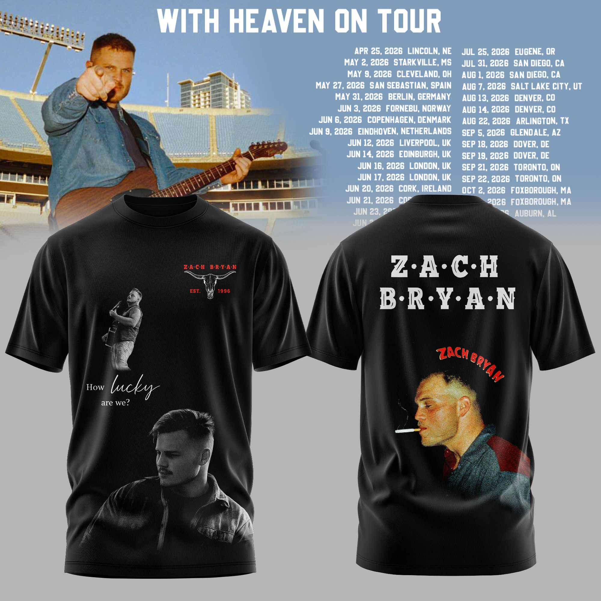 Zach Bryan Merch With Heaven On Tour T-Shirt Music Concert Tee Gift For Zach Bryan Lovers