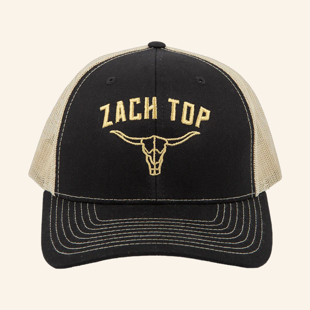 Zach Top Merch Black And Gold Skull Logo Hat Embroidered Christmas Ideas For Him