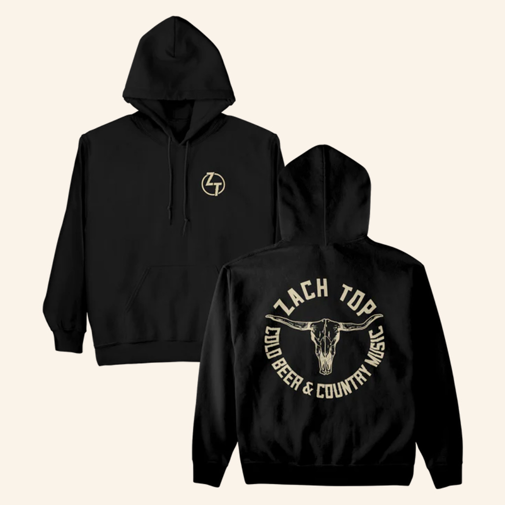 Zach Top Merch Black Skull Logo Hoodie Cold Beer And Country Music Hoodie Xmas Gifts For Dad