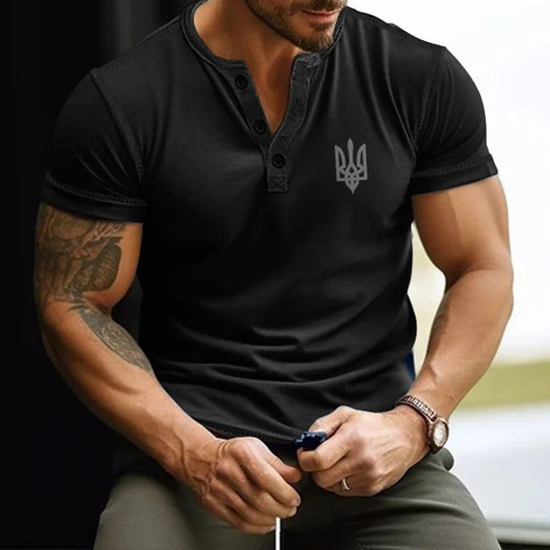 Zelensky Button V-Neck Shirt For Mens Ukrainian Trident Symbol Zelensky Shirt Father's Day Gift for Husband Zelensky Button V-Neck Shirt For Mens Ukrainian Trident Symbol Zelensky Shirt Father's Day Gift for Husband