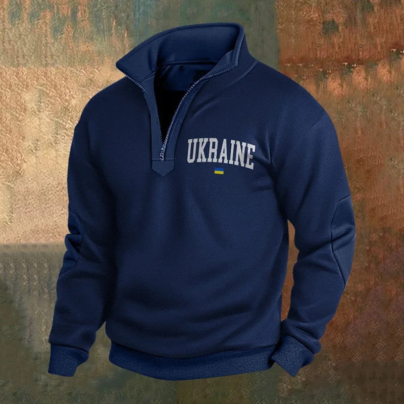 Zelensky Stand Collar Zip Sweatshirt Ukrainian Trident Symbol Ukraine Sweatshirt Him Christmas Gift for Him