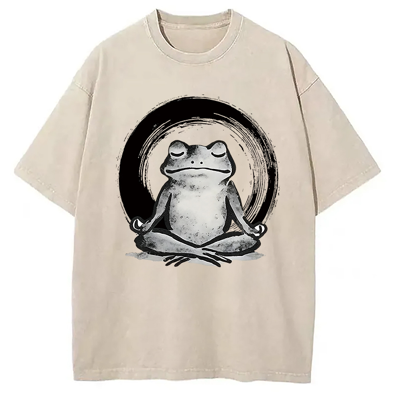 Zen Frog Japan Washed T-Shirt Classic Graphic Fashion Tee Gifts For Sister