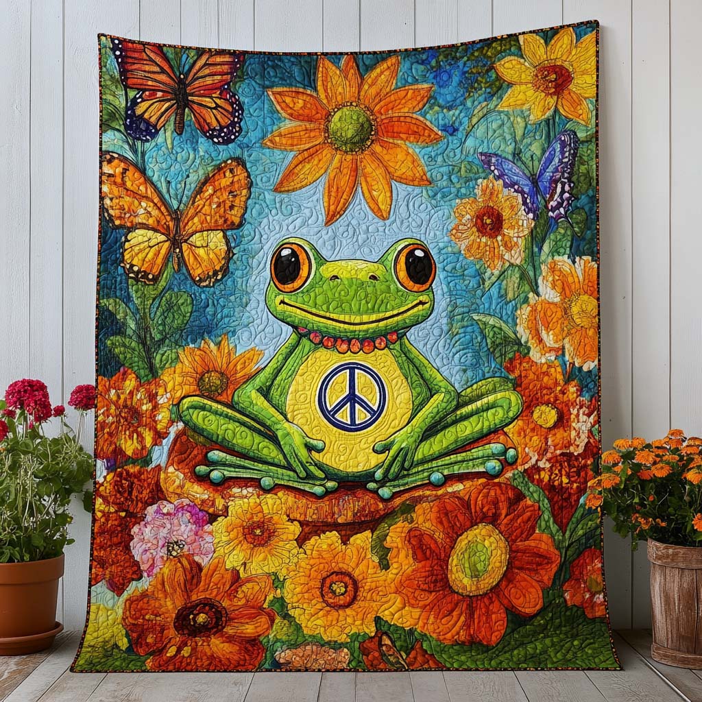 Zen Frog Quilted Blanket Cute Throw Blanket Birthday Gifts For Elephant Lovers