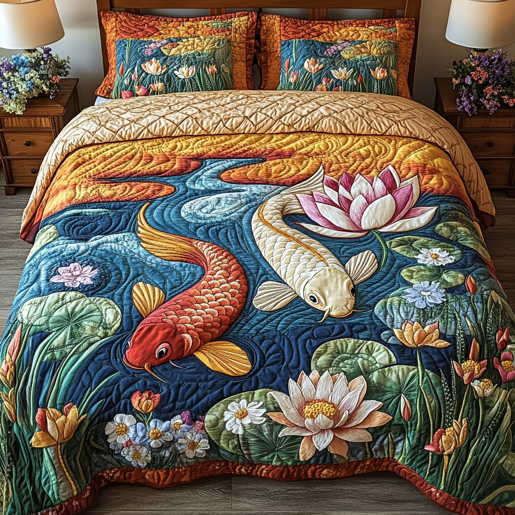 Zen Waters Quilted Bedding Set Bed Decorations Koi Birthday Gift