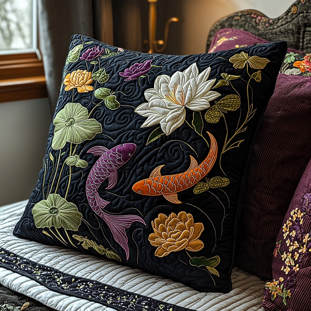 Zen Waters Quilted Pillow Case Decorative Throw Pillow Covers Koi Fish Merchandise