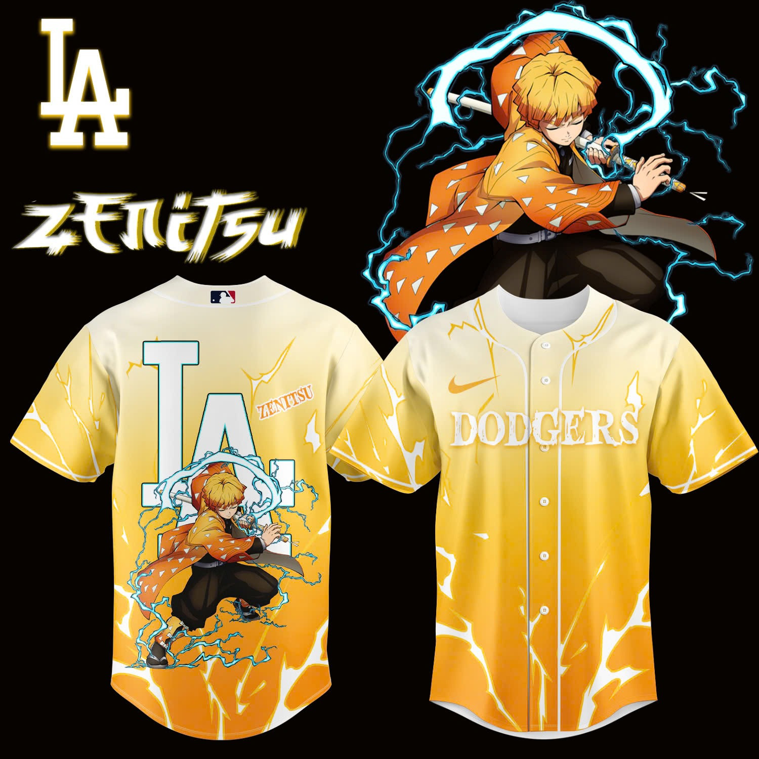 Zenitsu Demon Slayer LA Dodgers Jersey Anime Sports Fan Merch Unique Gift For Movie Lovers