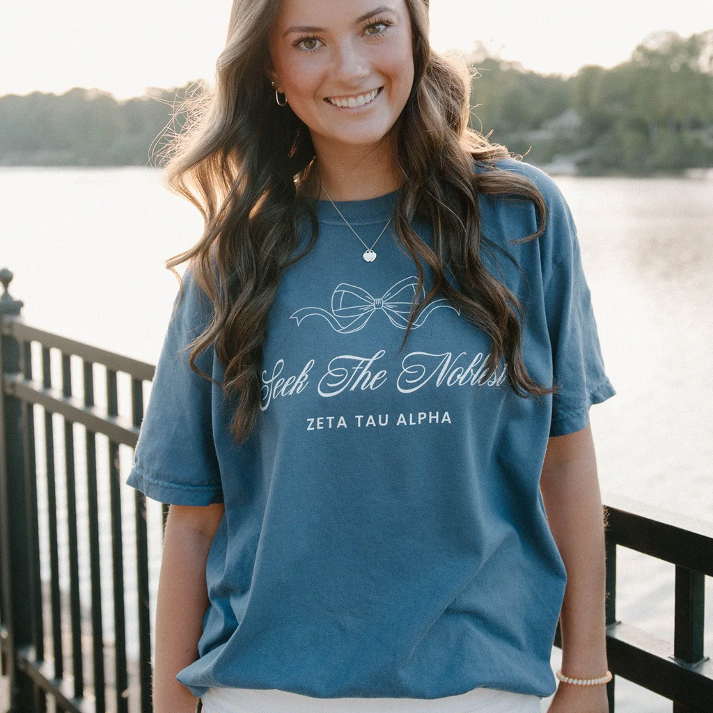 Zeta Tau Alpha Merch Bow T-Shirt Seek The Noblest Shirt Gifts For Her