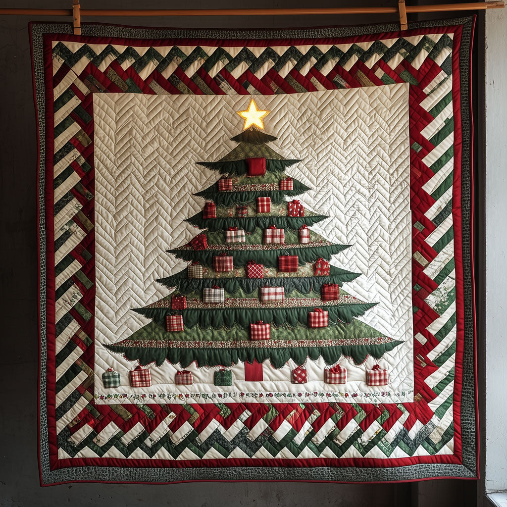 Zigzag Pattern Christmas Tree Quilt Charming Quilt Blanket Gift for Festive Spirit