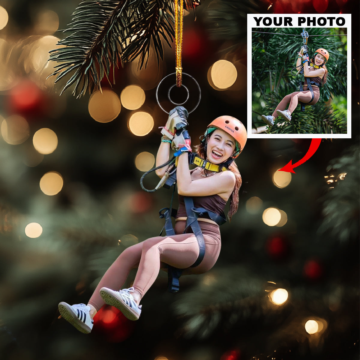 Zipline Adventure Personalized Photo Mica Ornament Christmas Gift For Family Members