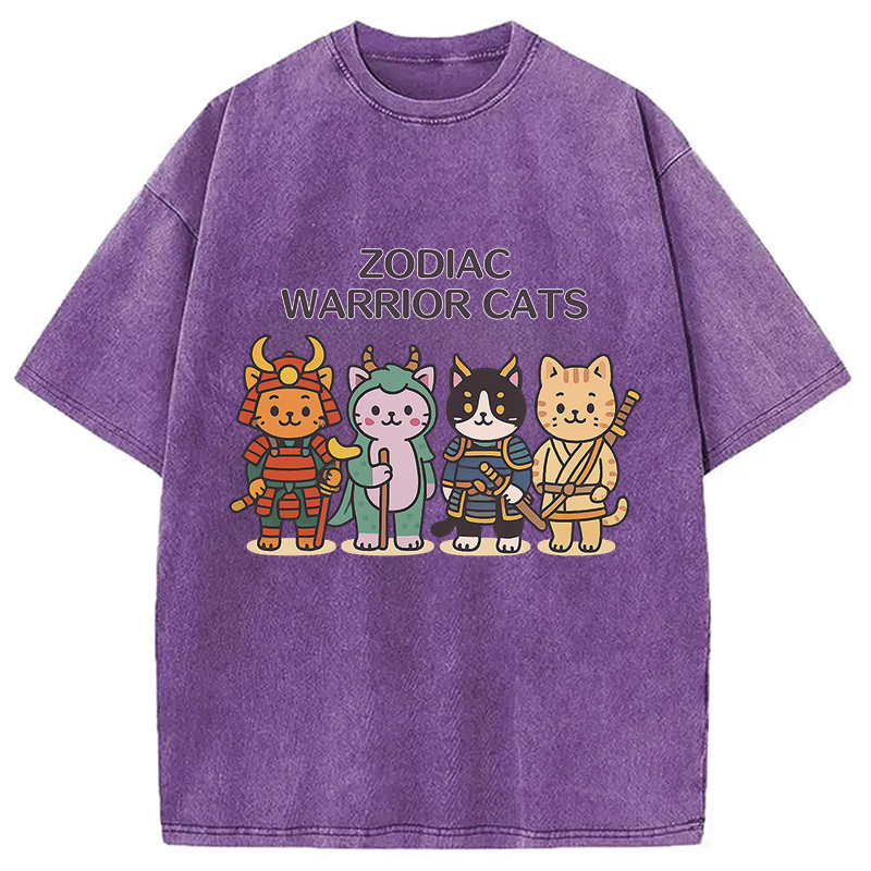 Zodiac Warrior Cats Washed T-Shirt Soft Cotton Daily Wear Tee Gifts For Best Friend Zodiac Warrior Cats Washed T-Shirt Soft Cotton Daily Wear Tee Gifts For Best Friend