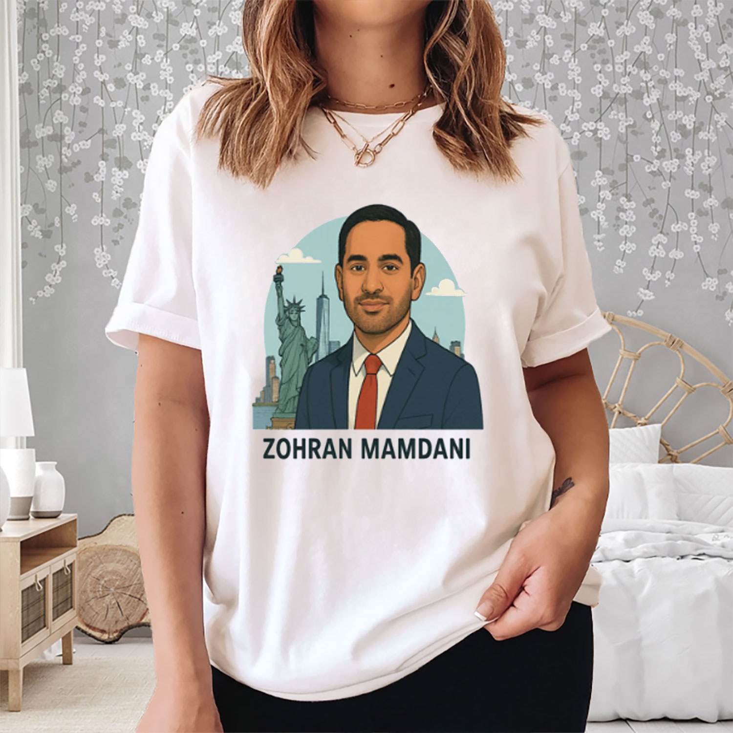 Zohran Mamdani T-Shirt NYC Statue Of Liberty Political Portrait Tee Gifts For Supporters