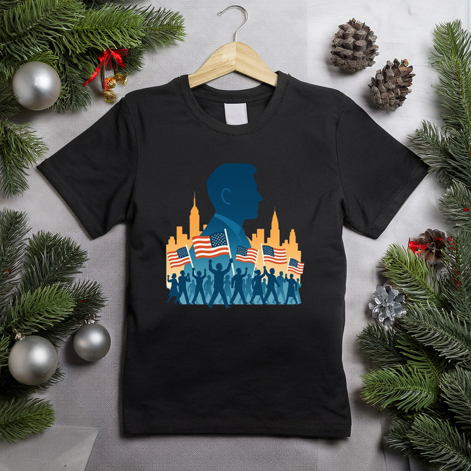 Zohran Silhouette And Skyline Election 2025 T-Shirt USA Flag Patriotic Gifts For Supporters