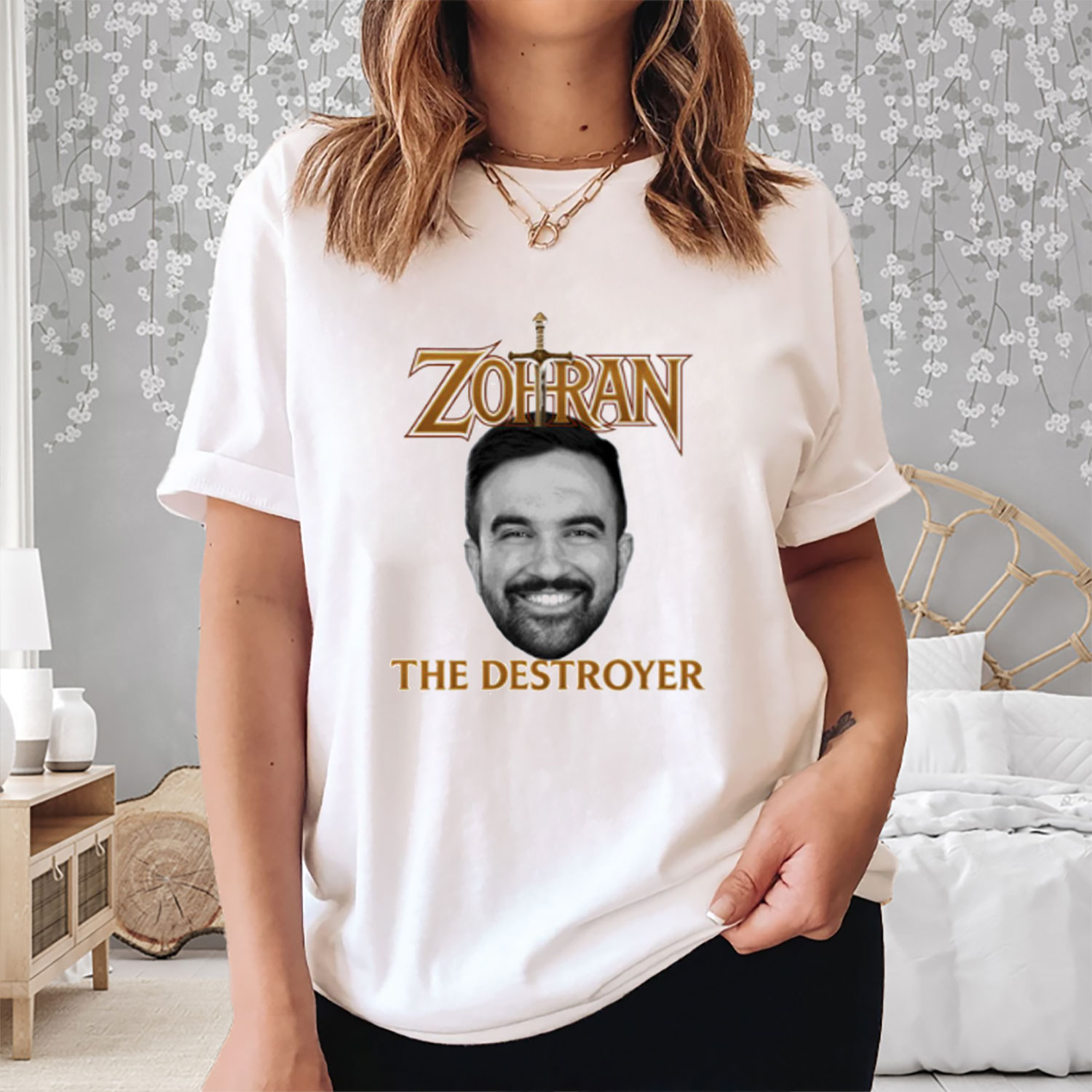 Zohran The Destroyer T-Shirt Sword And Portrait Zohran Mamdani Mayor Campaign Tee Gifts