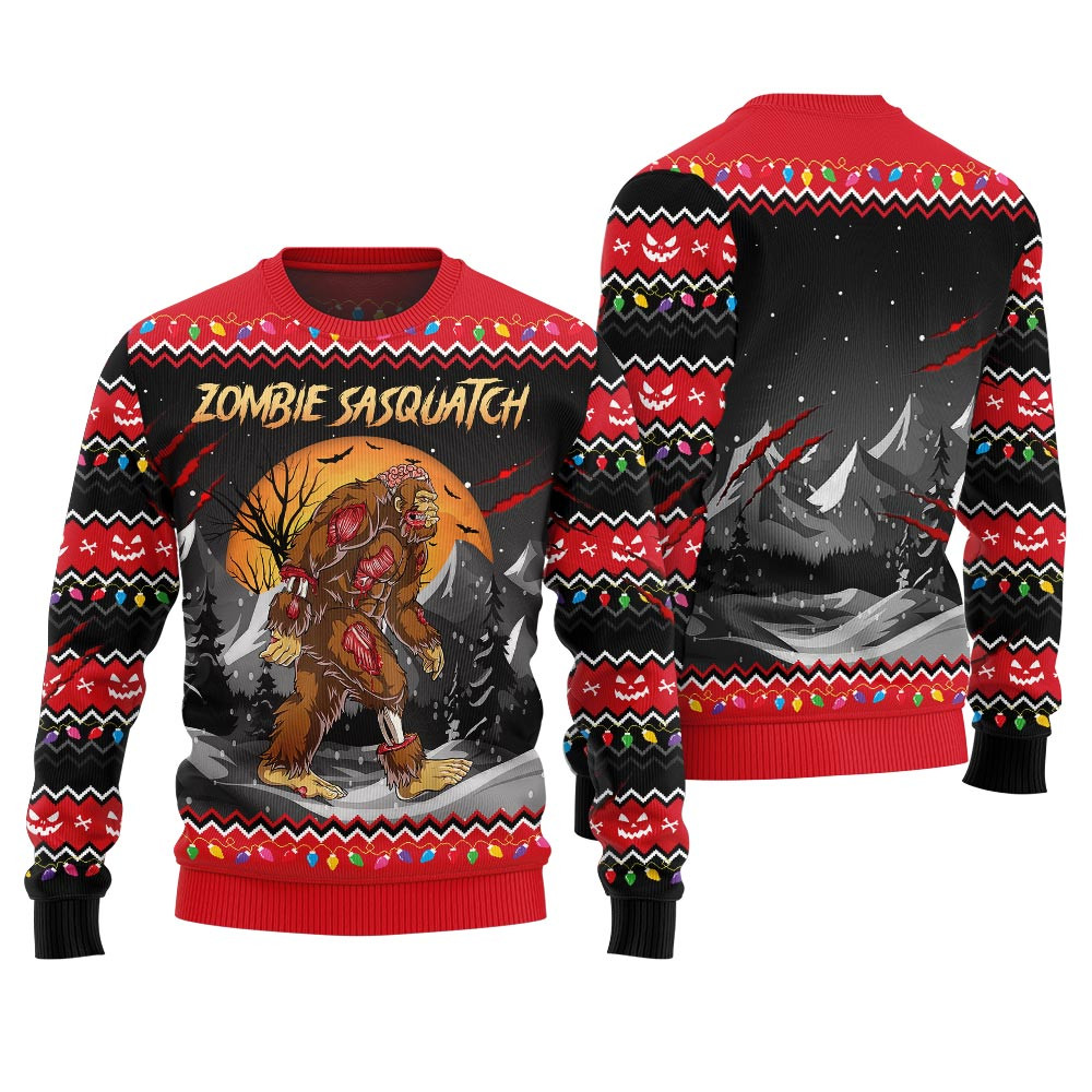 Zombie Sasquatch Ugly Halloween Sweater Black Special Merch Gift Idea for Festive Celebrations