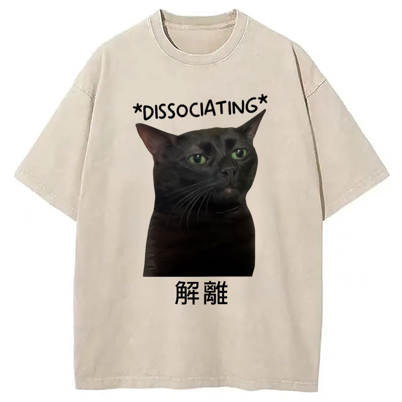 Zoning Out Black Cat Meme Washed T-Shirt Funny Quote Unisex Shirt Gifts For Besties